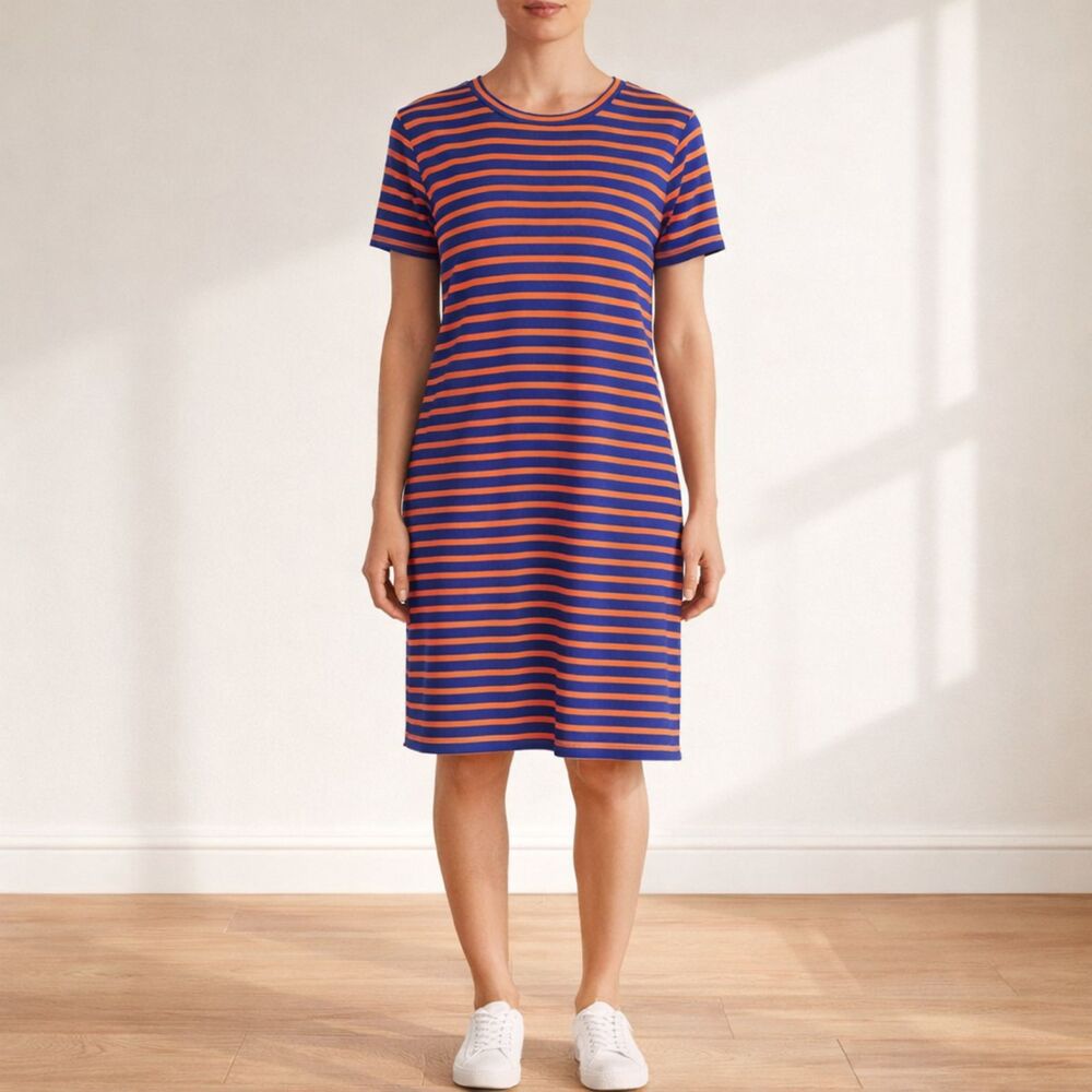 Sonnet James Short Sleeve Play Dress in Blue & Orange Stripe Women’s Size Small